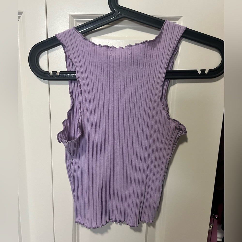 Active USA Purple Ribbed Sleeveless Tank Top - Picture 2 of 3